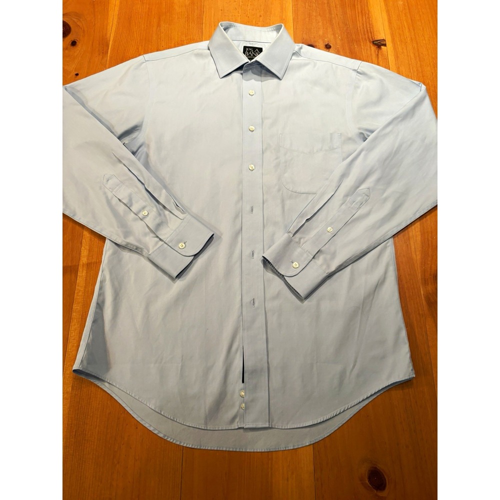 Jos A Bank Traveler's Collection Slim Fit Dress Shirt Men's 15.5 34 Blue Cotton